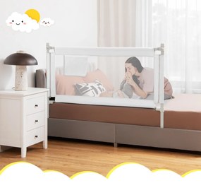 Barra de segurança infantil com grade de cama infantil de 145 cm com cinto de elevação vertical de algodão anticolisão com 24 alturas ajustáveis branc