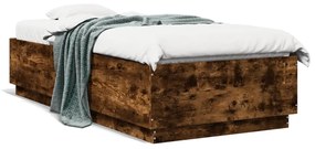 vidaXL Estrutura cama c/ luzes LED derivados madeira carvalho fumado