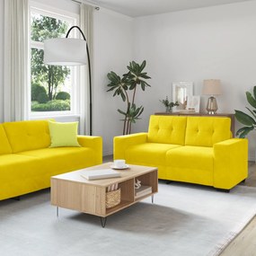 Conjunto de Sofá 2 Peças com Almofadas Veludo Amarelo