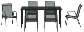 Conjunto de Jantar de Jardim com 7 peças, Preto, Textilene e Aço