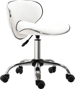 Banco com rodas, banco de trabalho com altura ajustável de 44 a 56 cm e encosto, giratório a 360°, branco