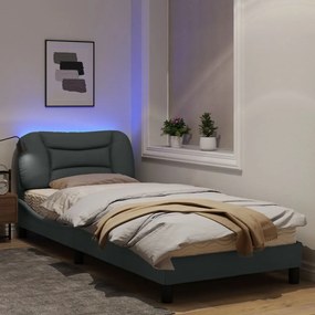 Estrutura de cama c/ luzes LED 90x190 cm tecido cinzento-claro