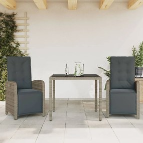 3 pcs conjunto bistrô com almofadões vime PE cinza