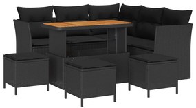 vidaXL Conjunto de Sofá de Jardim 9 pcs Preto vime PE