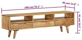 Móvel de TV em madeira de mangueira maciça 140x30x41 cm