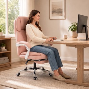 Cadeira de escritório ergonómica, cadeira de escritório reclinável em couro sintético, adequada para animais de estimação, altura ajustável, cor-de-ro