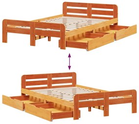 Cama sem colchão 135x190 cm madeira pinho maciça castanho-mel