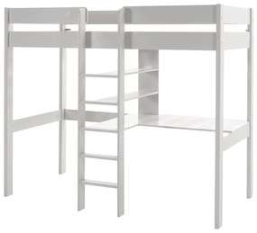 Conjunto Cama alta de Criança PINO 90 x 200 cm + estrado + escada + secretária + sofá-cama Branca