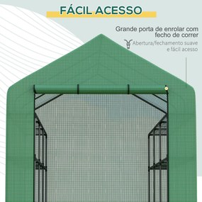 Estufa de Jardim Estufa de Exterior com Prateleiras de 4 Níveis Porta com Fecho de Correr e Estrutura de Aço 244x180x210 cm Verde