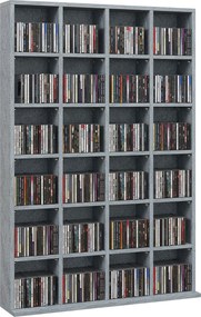 Móvel multimédia 89 x 130,5 cm com capacidade para 456 CDs/336 DVDs - estante de madeira com prateleiras ajustáveis, cinzento