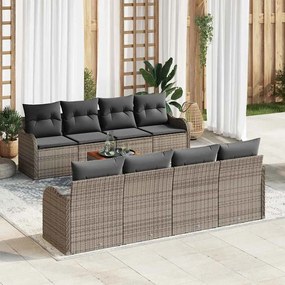 vidaXL Conjunto de sofá de jardim com 9 peças e almofadas cinza em rattan e madeira de acácia