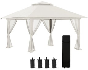 Outsunny Tenda Dobrável Pop-UP 3,92x3,92x2,83m Tenda de Jardim com Altura Ajustável Proteção UV50+ Teto Duplo Rede Mosquiteira e Bolsa de Transporte com Rodas para Festas Campismo Bege