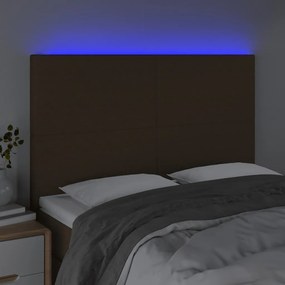 Cabeceira de cama c/ luzes LED tecido 144x5x118/128cm castanho