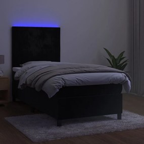 Cama box spring c/ colchão/LED 90x200 cm veludo preto