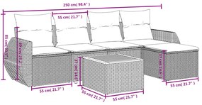 6 pcs conjunto sofás de jardim c/ almofadões vime PE preto