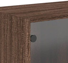 Armários de parede c/ portas vidro 2 pcs 68,5x37x35 cm castanho