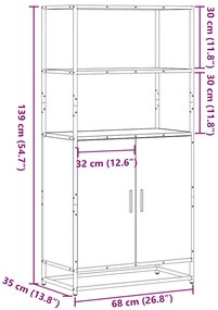 Armário alto 68x35x139 cm madeira e metal cinza sonoma
