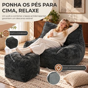 Poltrona de Chão com Apoio para os Pés em Chenille sem Estrutura com Encosto Apoios de Braços Acolchoamento Espesso sem Montagem Cinza