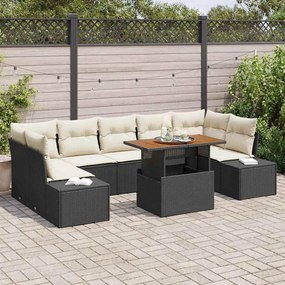 vidaXL Conjunto de sofá de jardim com 8 peças e almofadas pretas em rattan sintético.