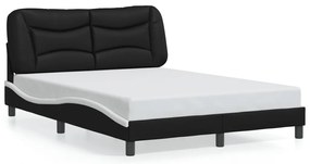 Estrutura cama c/ luzes LED 120x200cm couro artif. preto/branco