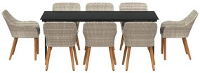 Conjunto de sala de jantar 9 pcs Cinza claro e preto Largo