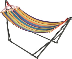 Cama Rede com Suporte Dobrável 2 em 1 com Barra Estrutura de Aço para Jardim 270x100x94 cm Multicolor