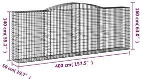 Cestos gabião arqueados 6pcs 400x50x140/160cm ferro galvanizado