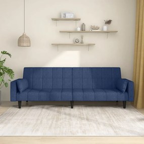 Sofá-cama 2 lugares com duas almofadas tecido azul
