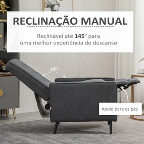 HOMCOM Poltrona Relax Reclinável Manual até 145° Estofada em Poliéster com Apoio para os Pés Retrátil Carga Máxima 150kg para Sala de Estar Dormitório Escritório 68x87x100cm Cinza