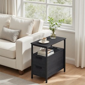 Mesa de cabeçeira com extensão elétrica, 2 gavetas 60 x 30 x 61 cm antracite-preto