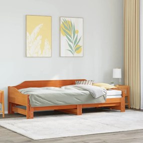 vidaXL Sofá-cama com gavetão 90x200 cm madeira de pinho castanho cera