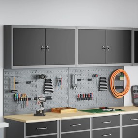 Conjunto de Gabinete e Painel de Ferramentas vidaXL com 6 Peças Montado na Parede em Metal Preto