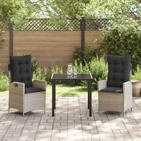 Conjunto de Jantar de Jardim com 3 Peças e Almofadas Cinza Claro em Ra