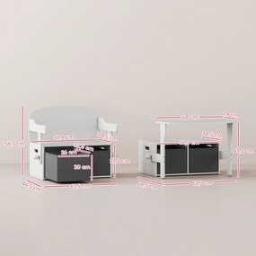 Banco para Crianças Conversível 3 em 1 Conjunto de Mesa e Cadeira Baú de Brinquedos com Cubos de Tecido Removíveis Branco