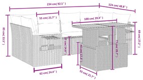 7 pcs conjunto de sofás p/ jardim com almofadões vime PE bege