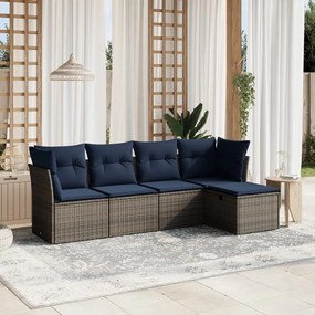vidaXL 5 pcs conjunto sofás p/ jardim c/ almofadões vime PE cinzento