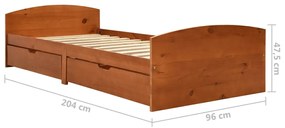 Estrutura cama c/ 2 gavetas 90x200 cm pinho maciço castanho mel