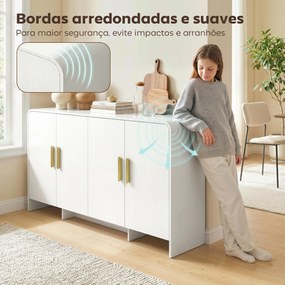 Aparador de Cozinha com 4 Prateleiras 4 Portas com Fecho Suave Móvel para TV de 72 Polegadas 152x40x80 cm Branco