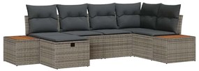 Conjunto de Sofá de Jardim com 6 Peças e Almofadas Cinza Poliratan