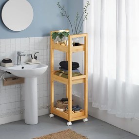 Carrinho para casa de banho de bambu com 3 parteleiras 20 x 30 x 80 cm bege