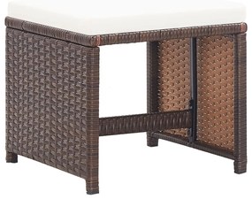 Bancos de jardim 4 pcs com almofadões vime PE castanho
