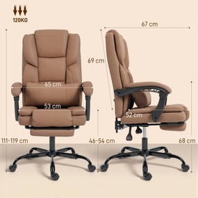 Cadeira de escritório ergonómica, cadeira de escritório com encosto reclinável, altura ajustável, 65 x 67 x 111–119 cm, castanho