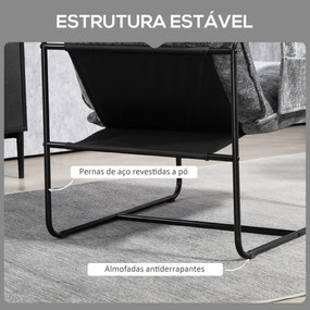 Poltrona Sala de Estar com Apoio para os Braços Bolso Lateral e Estrutura de Aço Poltrona para Dormitório 68x76x81 cm Cinza