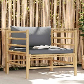 vidaXL Sofá para jardim com almofadões cinzento-escuro bambu