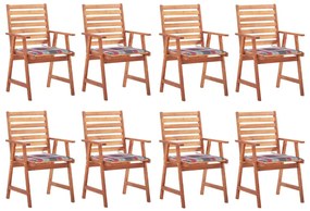 Cadeiras de jantar p/ jardim 8 pcs c/ almofadões acácia maciça
