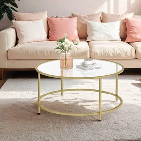 Mesa de centro redonda com superfície em vidro 84 x 84 x 45,5 cm dourado