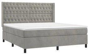 Cama box spring c/ colchão/LED 160x200 cm veludo cinzento-claro