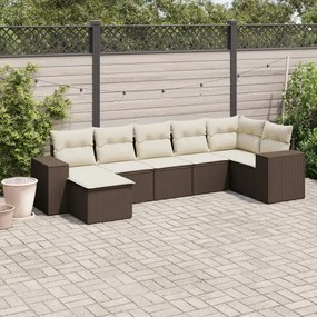 7 pcs conjunto de sofás jardim c/ almofadões vime PE castanho