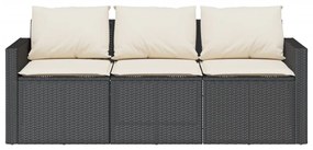 2 pcs conjunto de jantar p/ jardim c/ almofadões vime PE preto