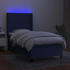 Cama box spring c/ colchão e LED 90x190 cm tecido azul